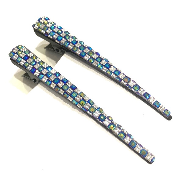 Updo Hair Clips Set Of 2 Shimmering Blue Squares - Picture 5 of 5